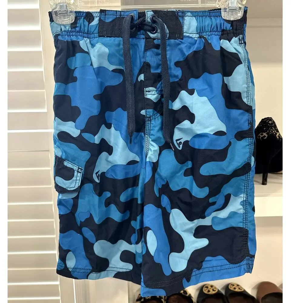 Boys Kanu Surf Specter Quick Dry UPF 50+ Beach Swim Trunks Blue Camo  S 8 NWOT